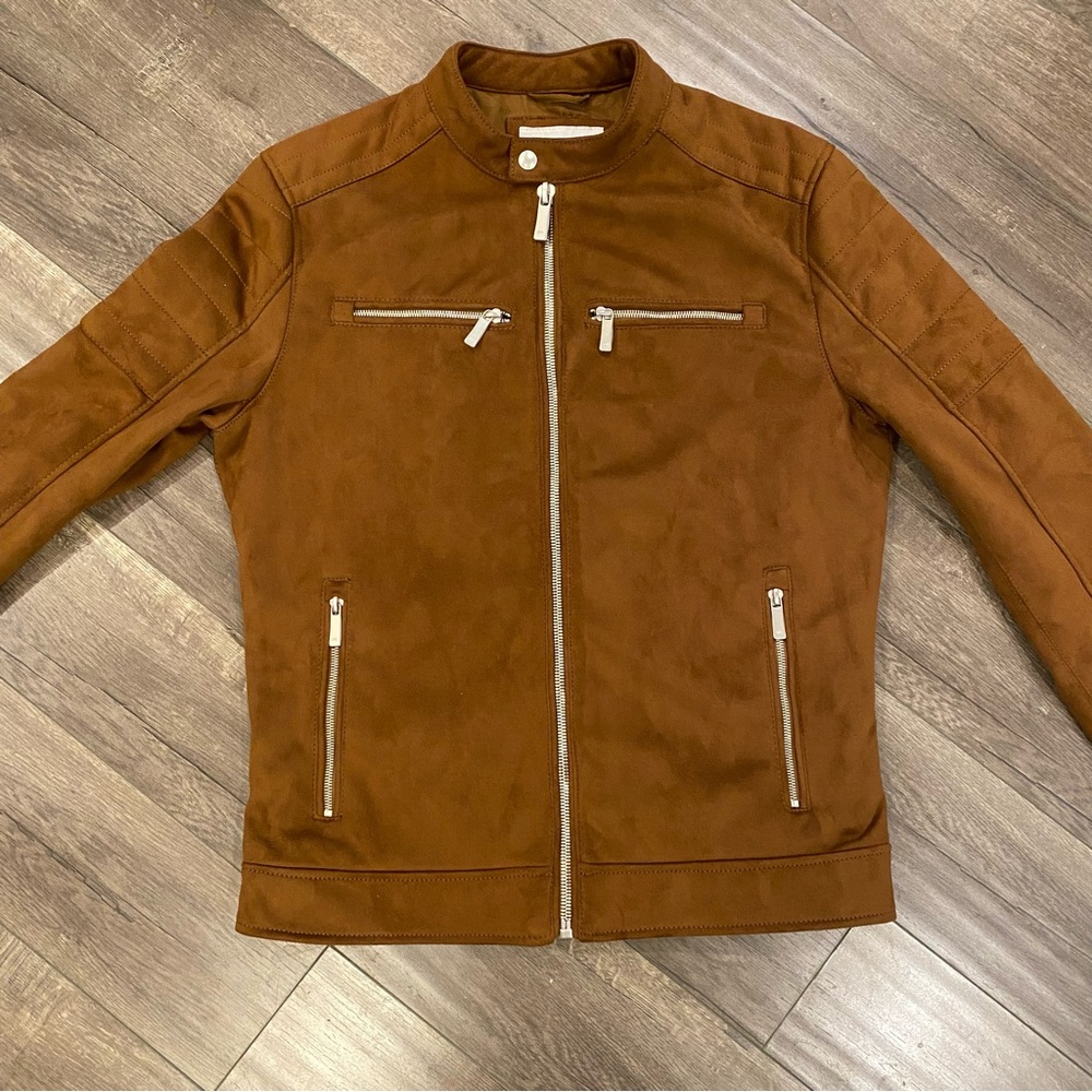 🔥 Zara Faux Suede Biker Jacket in Tan / Brown - Medium